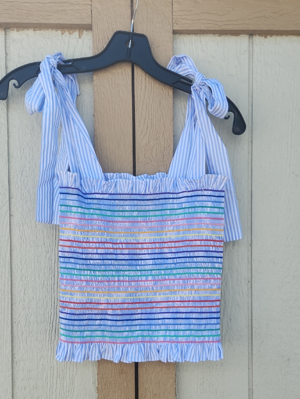 Petersyn Diedra Coastal Stripe Smocked Luxe Picnic Summer Beach XS Stretchy Prep